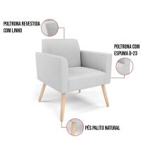 Kit 2 Poltronas Pés Palito Natural Marisa Linho D03 - D\'rossi Cor A05 Cinza - 6