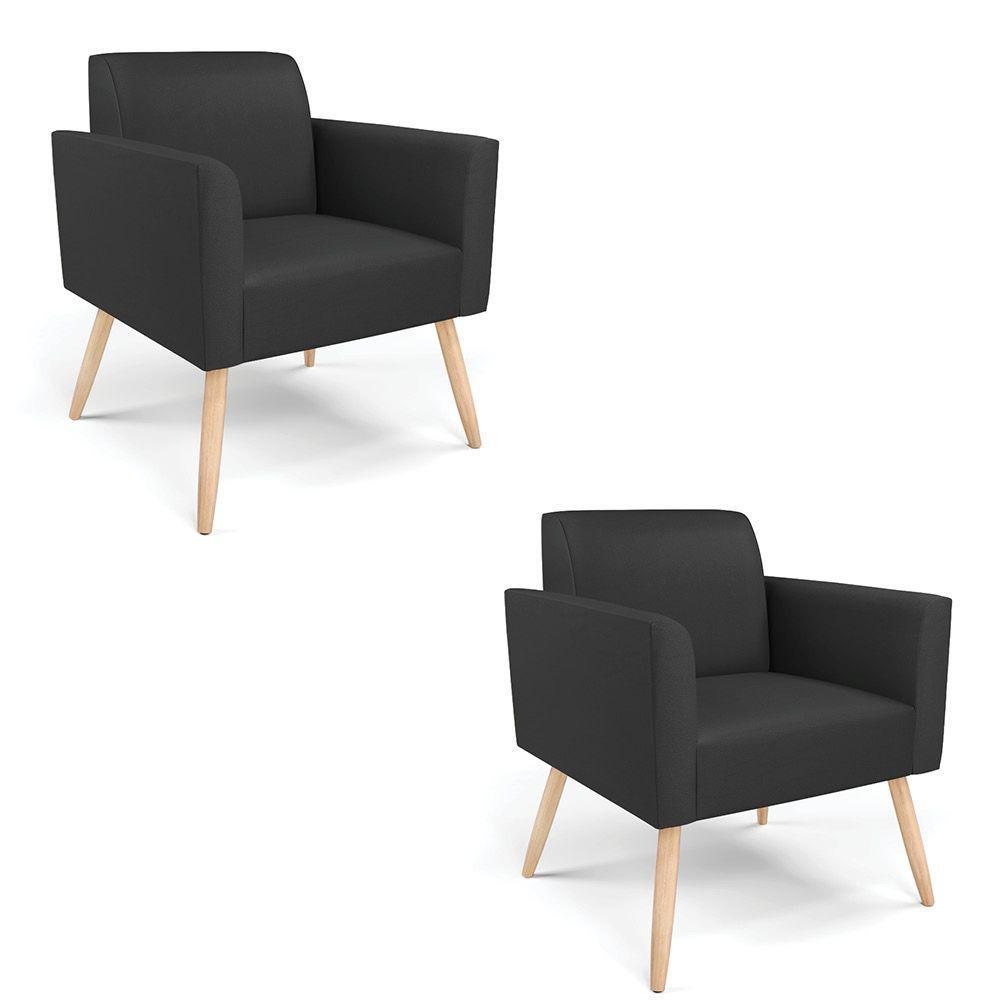 Kit 2 Poltronas Pés Palito Natural Marisa Corino D03 - D\'rossi Cor Preto - 1