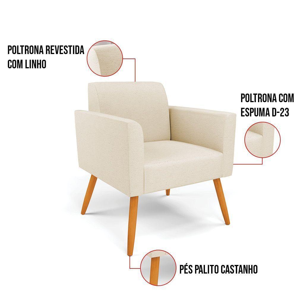 Kit 2 Poltronas Pés Palito Castanho Marisa Linho D03 - D\'rossi Cor A19 Bege - 4