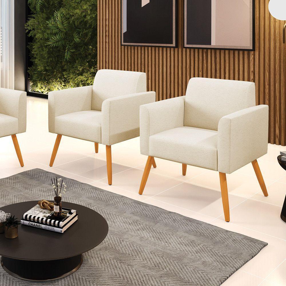 Kit 2 Poltronas Pés Palito Castanho Marisa Linho D03 - D\'rossi Cor A19 Bege - 6