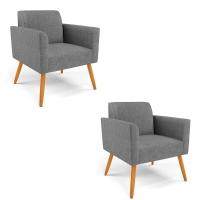 Kit 2 Poltronas Pés Palito Castanho Marisa Linho D03 - D\'rossi Cor A26 Grafite - 1