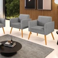 Kit 2 Poltronas Pés Palito Castanho Marisa Linho D03 - D\'rossi Cor A26 Grafite - 6