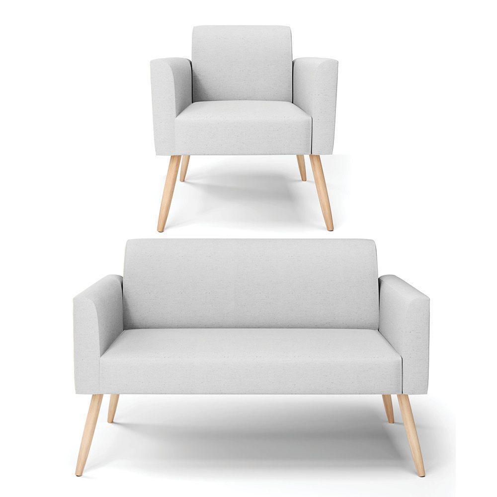 Sofá Namoradeira Com Poltrona Pés Palito Natural Marisa Linho D03 - D\'rossi Cor A05 Cinza - 1