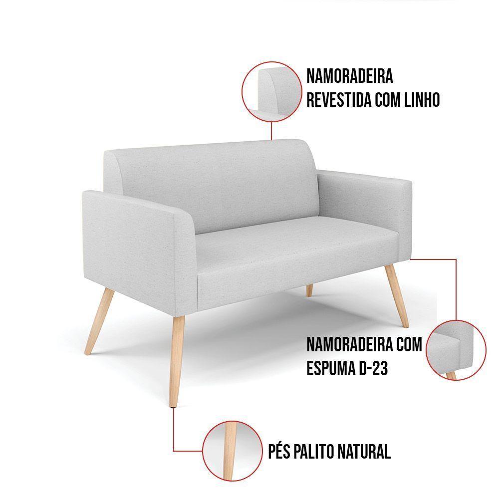Sofá Namoradeira Com Poltrona Pés Palito Natural Marisa Linho D03 - D\'rossi Cor A05 Cinza - 4