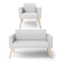 Sofá Namoradeira Com Poltrona Pés Palito Natural Marisa Linho D03 - D\'rossi Cor A05 Cinza - 1