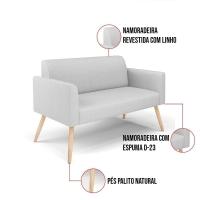 Sofá Namoradeira Com Poltrona Pés Palito Natural Marisa Linho D03 - D\'rossi Cor A05 Cinza