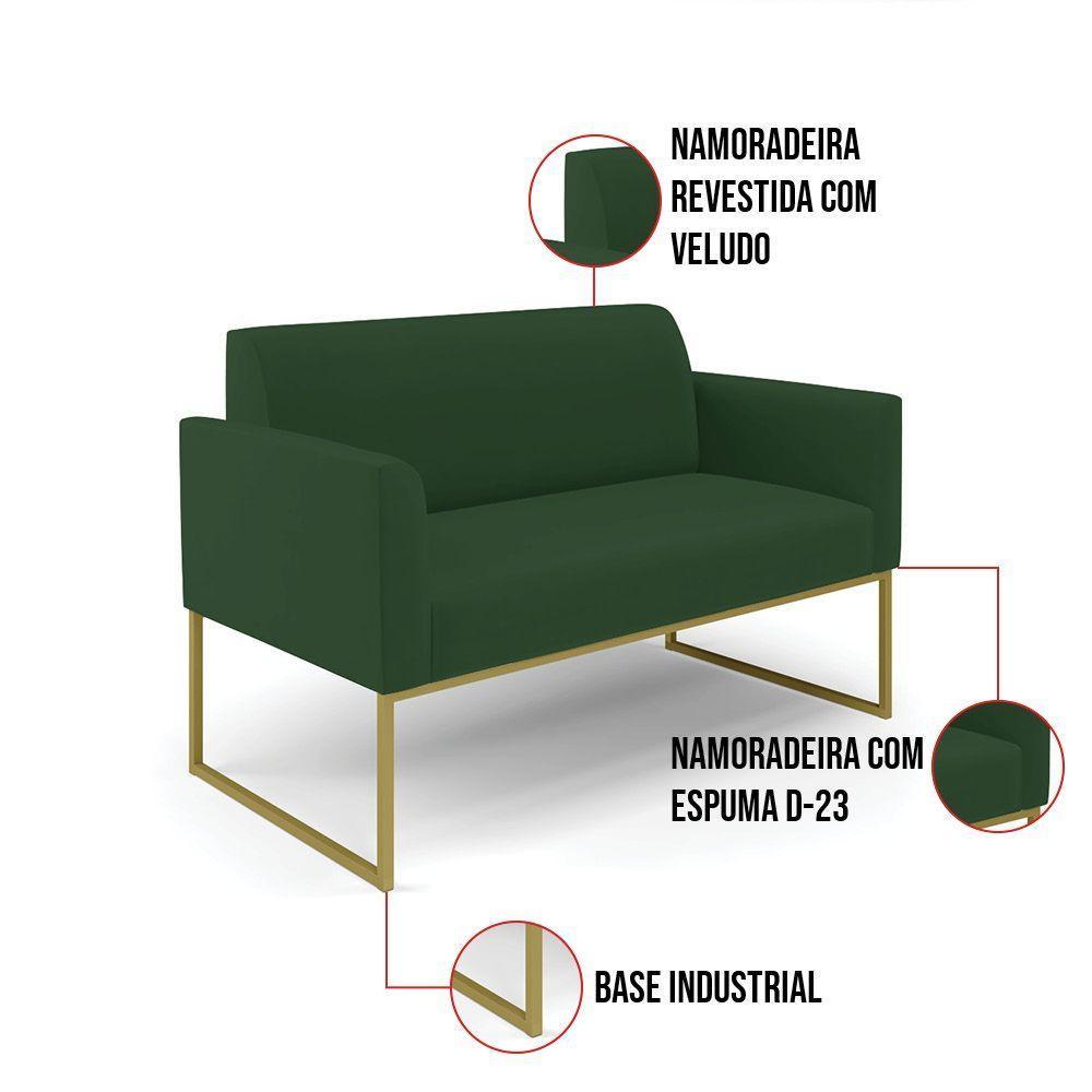 Sofá Namoradeira Com Poltrona Base Industrial Dourado Marisa Veludo D03 - D\'rossi Cor Verde - 8