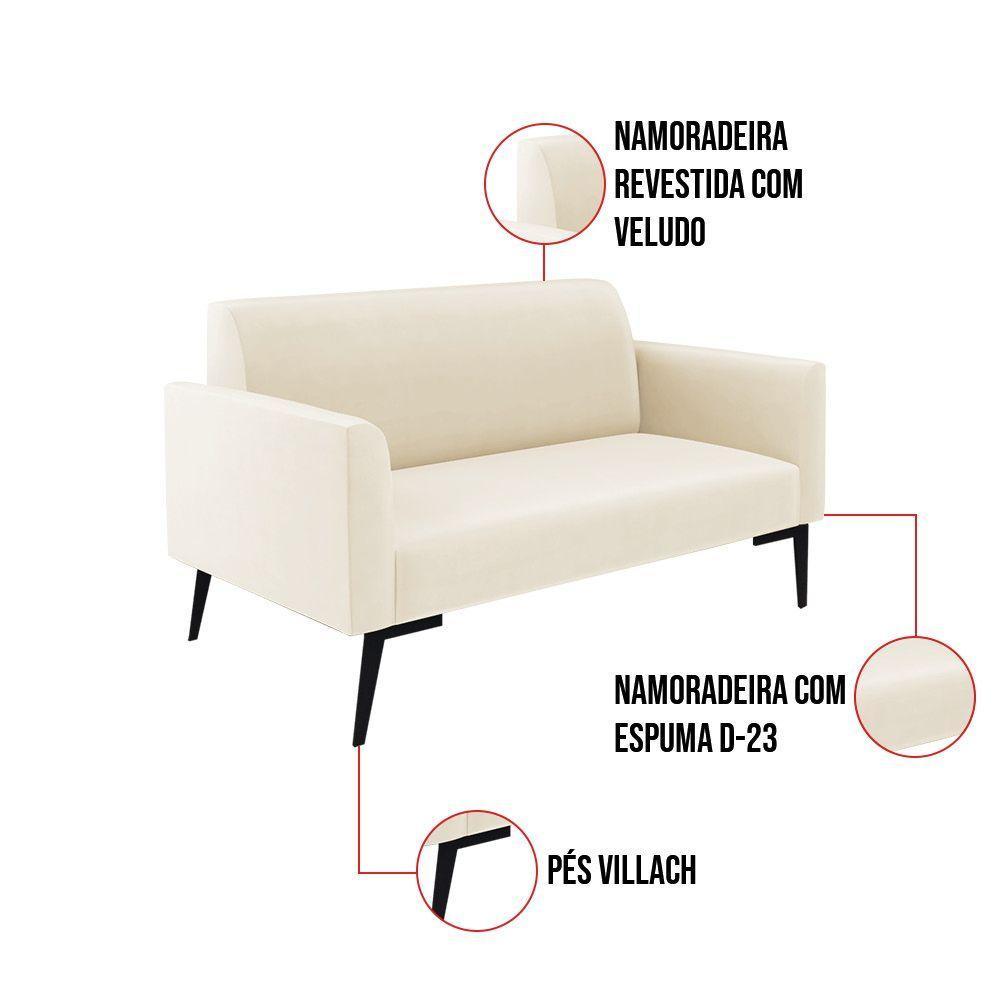 Sofá Namoradeira Com 2 Poltronas Pés Villach Marisa Veludo D03 - D\'rossi Cor Bege - 4