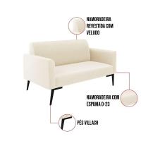 Sofá Namoradeira Com 2 Poltronas Pés Villach Marisa Veludo D03 - D\'rossi Cor Bege