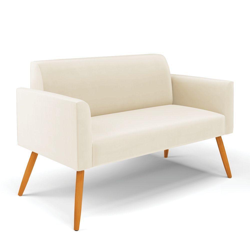 Sofá Namoradeira Com 2 Poltronas Pés Palito Castanho Marisa Veludo D03 - D\'rossi Cor Bege - 7