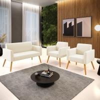 Sofá Namoradeira Com 2 Poltronas Pés Palito Castanho Marisa Veludo D03 - D\'rossi Cor Bege - 3