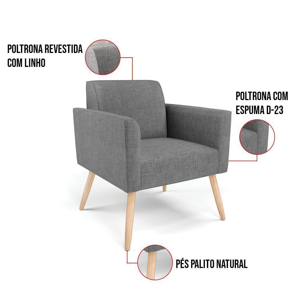 Poltrona Pés Palito Natural Marisa Linho D03 - D\'rossi Cor A26 Grafite - 6