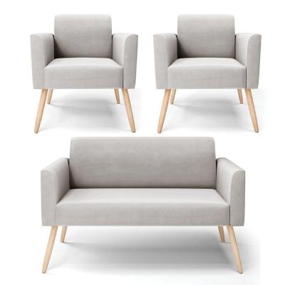 Sofá Namoradeira Com 2 Poltronas Pés Palito Natural Marisa Veludo D03 - D\'rossi Cor Cinza