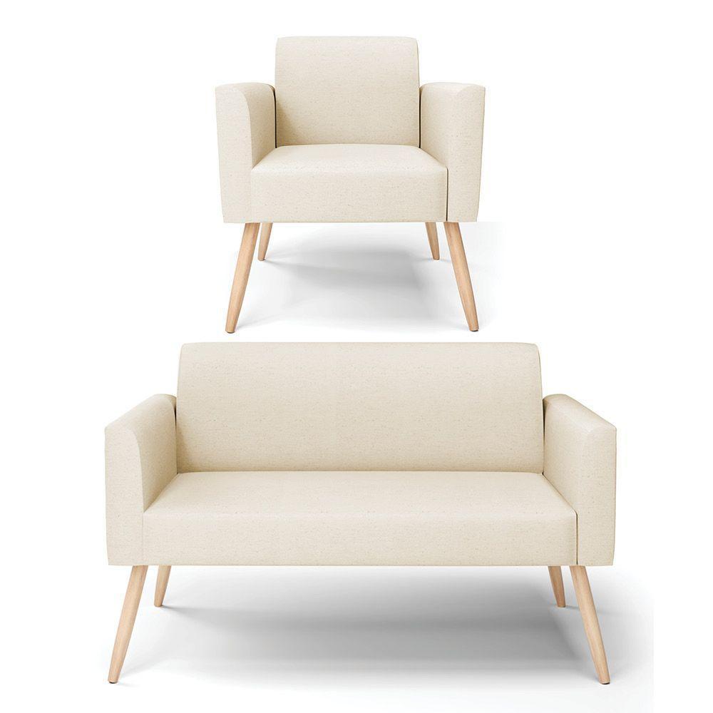 Sofá Namoradeira Com Poltrona Pés Palito Natural Marisa Linho D03 - D\'rossi Cor A19 Bege - 1