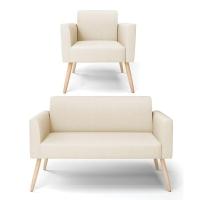 Sofá Namoradeira Com Poltrona Pés Palito Natural Marisa Linho D03 - D\'rossi Cor A19 Bege - 1