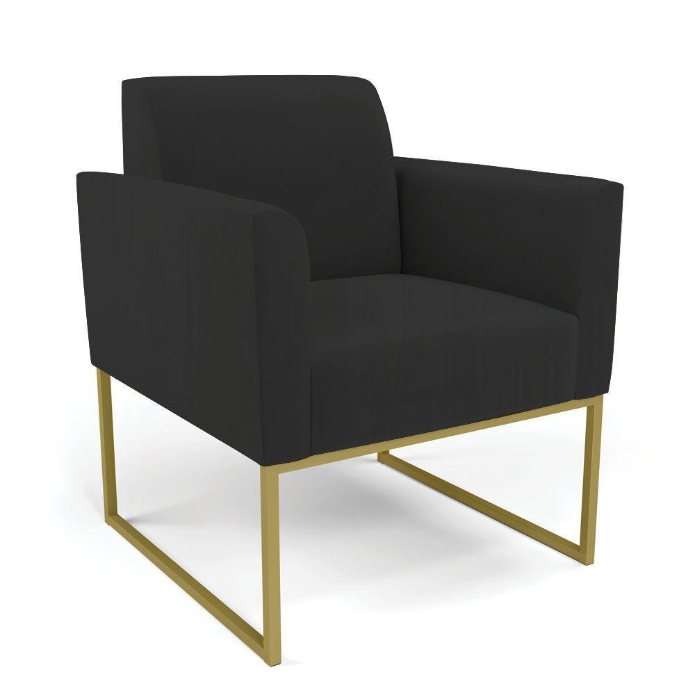 Sofá Namoradeira Com Poltrona Base Industrial Dourado Marisa Veludo D03 - D\'rossi Cor Preto - 4