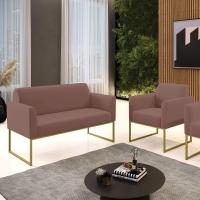 Sofá Namoradeira Com Poltrona Base Industrial Dourado Marisa Veludo D03 - D\'rossi Cor Rose - 2
