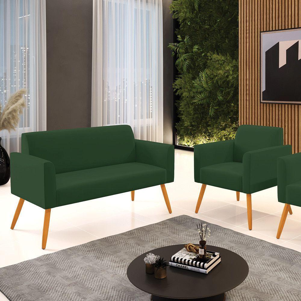 Sofá Namoradeira Com Poltrona Pés Palito Castanho Marisa Veludo D03 - D\'rossi Cor Verde - 2