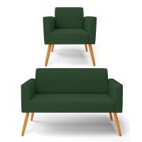 Sofá Namoradeira Com Poltrona Pés Palito Castanho Marisa Veludo D03 - D\'rossi Cor Verde - 1