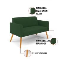 Sofá Namoradeira Com Poltrona Pés Palito Castanho Marisa Veludo D03 - D\'rossi Cor Verde - 3