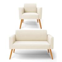 Sofá Namoradeira Com Poltrona Pés Palito Castanho Marisa Veludo D03 - D\'rossi Cor Bege - 1