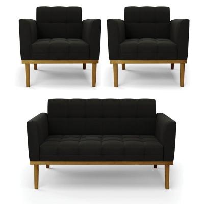 Namoradeira Com 2 Poltronas Base De Madeira Castanho Elisa Suede D03 - D\'rossi Cor Preto