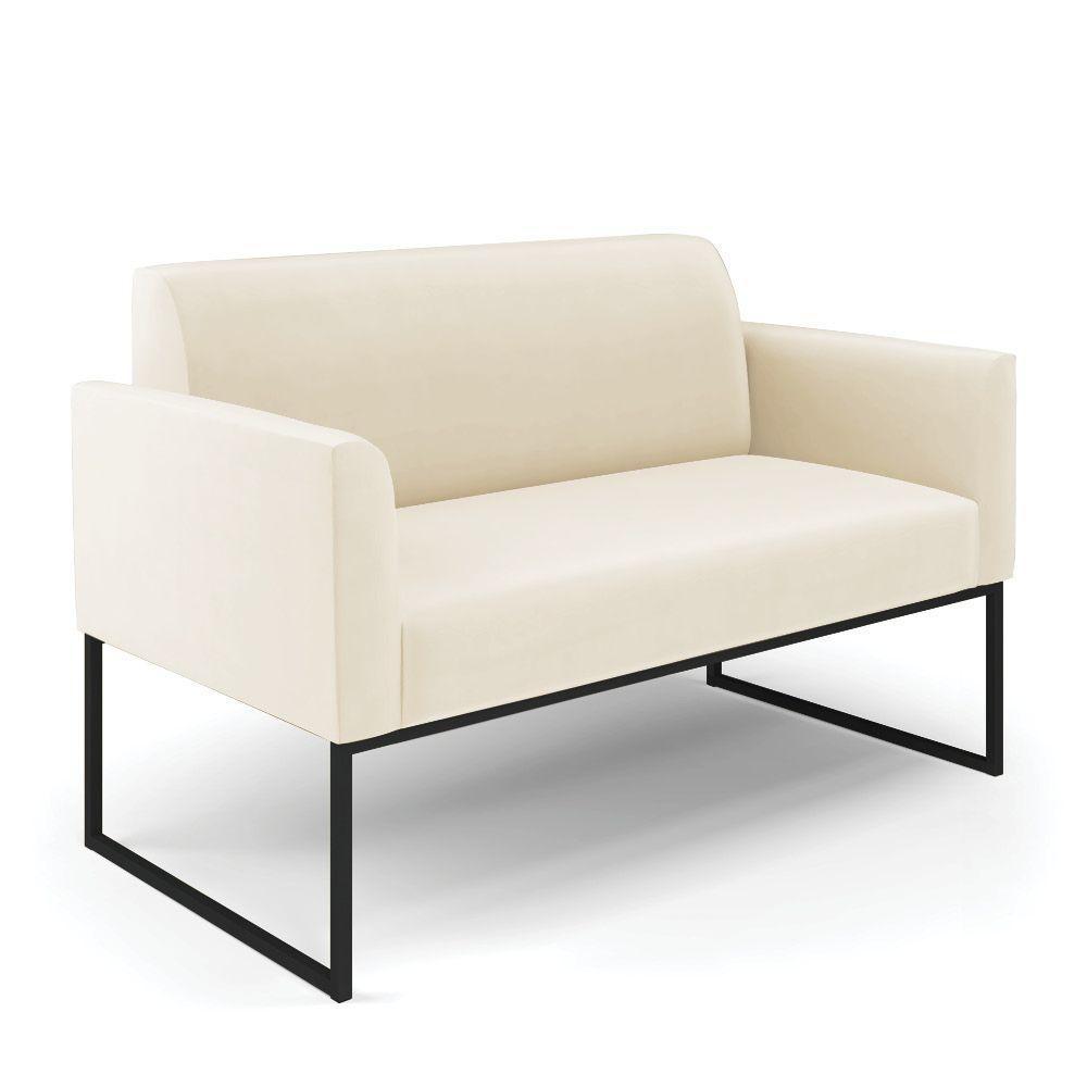 Sofá Namoradeira Com Poltrona Base Industrial Preto Marisa Veludo D03 - D\'rossi Cor Bege - 8