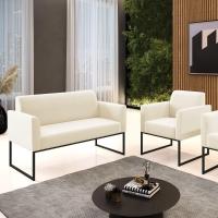 Sofá Namoradeira Com Poltrona Base Industrial Preto Marisa Veludo D03 - D\'rossi Cor Bege
