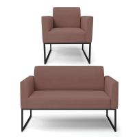 Sofá Namoradeira Com Poltrona Base Industrial Preto Marisa Veludo D03 - D\'rossi Cor Rose - 1