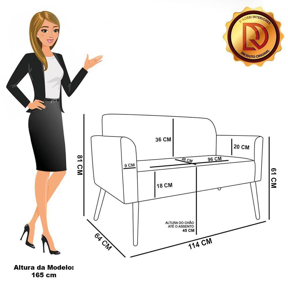 Sofá Namoradeira Com Poltrona Pés Palito Castanho Marisa Veludo D03 - D\'rossi Cor Cinza - 4