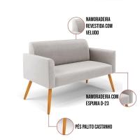 Sofá Namoradeira Com Poltrona Pés Palito Castanho Marisa Veludo D03 - D\'rossi Cor Cinza - 8