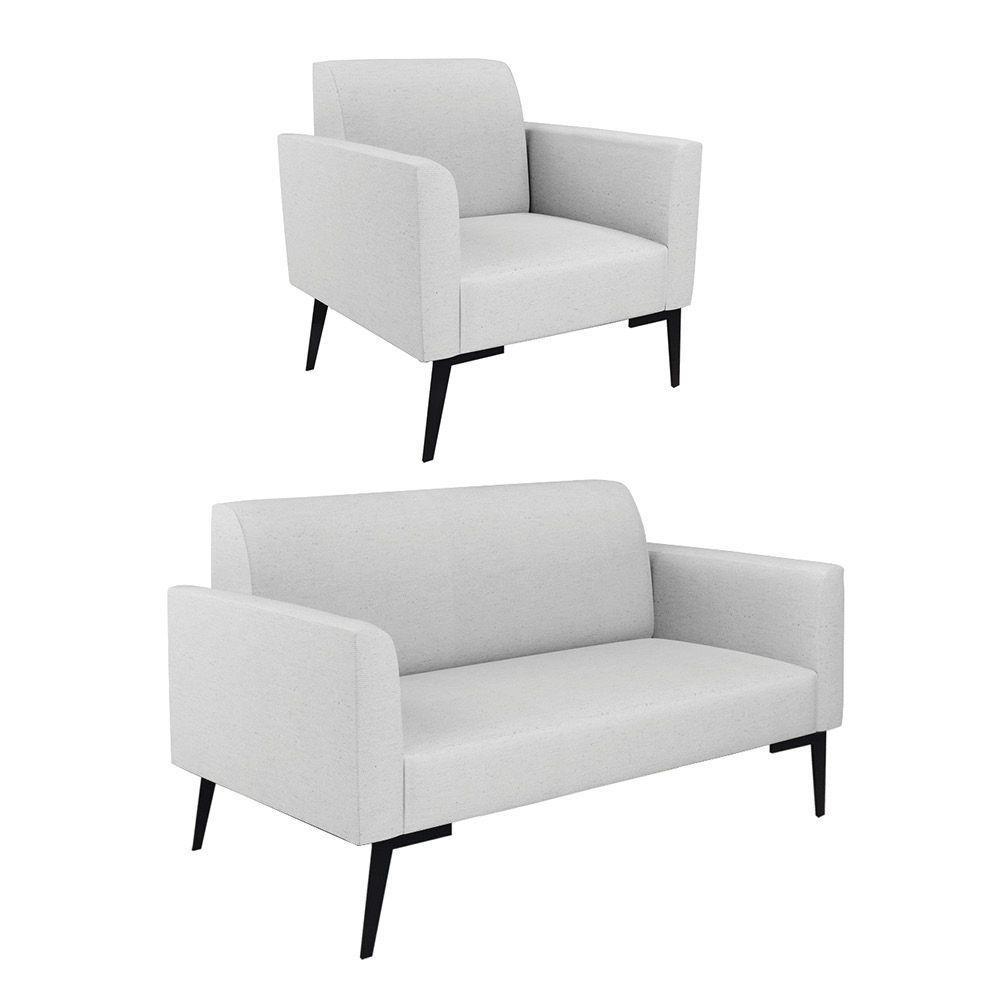 Sofá Namoradeira Com 2 Poltronas Pés Villach Marisa Linho D03 - D\'rossi Cor A05 Cinza - 1