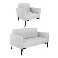 Sofá Namoradeira Com 2 Poltronas Pés Villach Marisa Linho D03 - D\'rossi Cor A05 Cinza - 1