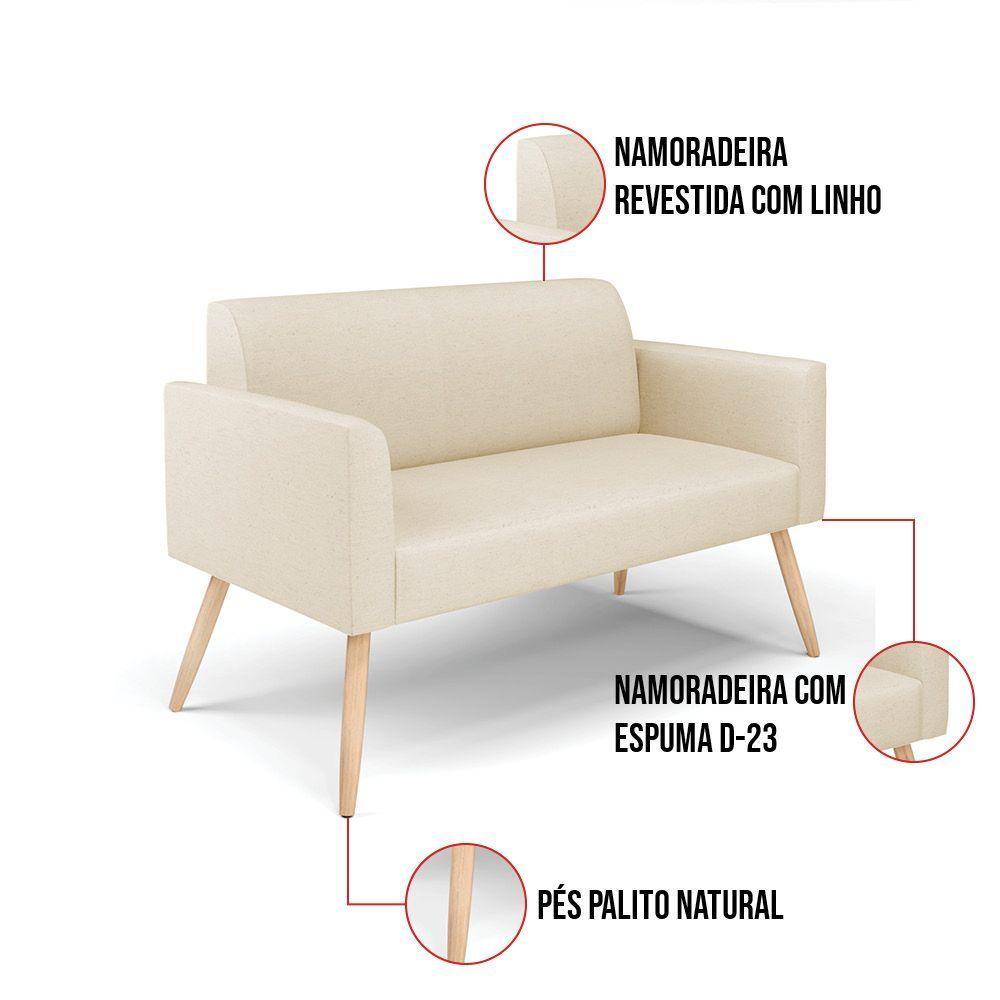 Sofá Namoradeira Pés Palito Natural Marisa Linho D03 - D\'rossi Cor A19 Bege - 4