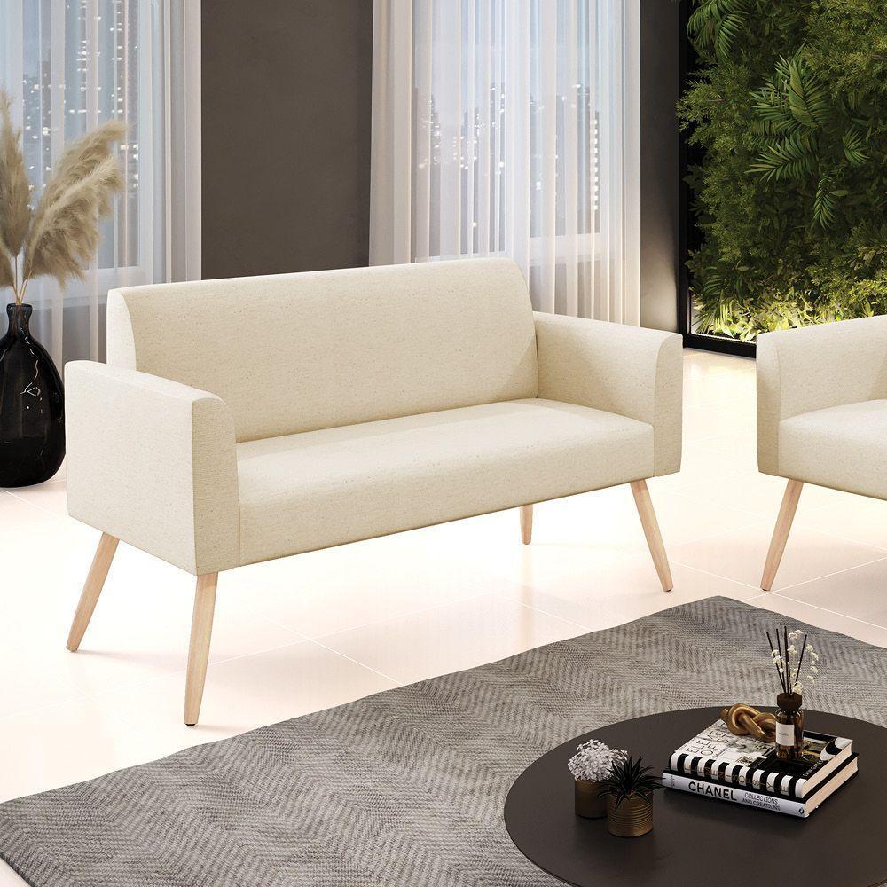 Sofá Namoradeira Pés Palito Natural Marisa Linho D03 - D\'rossi Cor A19 Bege - 7