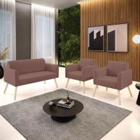 Sofá Namoradeira Com 2 Poltronas Pés Palito Natural Marisa Veludo D03 - D\'rossi Cor Rose - 2