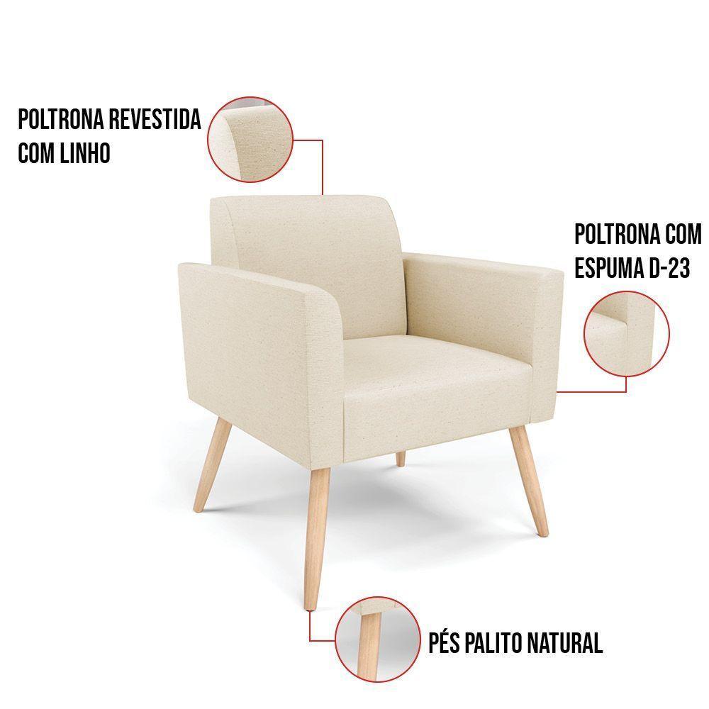 Poltrona Pés Palito Natural Marisa Linho D03 - D\'rossi Cor A19 Bege - 4