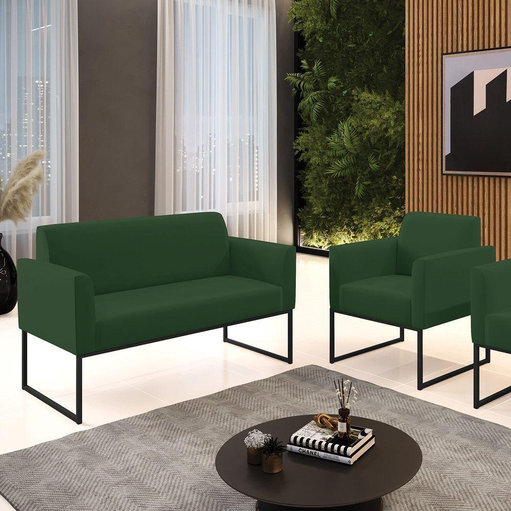 Sofá Namoradeira Com Poltrona Base Industrial Preto Marisa Veludo D03 - D\'rossi Cor Verde - 7