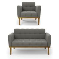 Namoradeira Com Poltrona Base De Madeira Castanho Elisa Suede D03 - D\'rossi Cor Grafite - 1