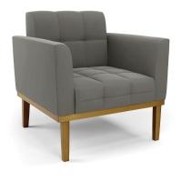 Namoradeira Com Poltrona Base De Madeira Castanho Elisa Suede D03 - D\'rossi Cor Grafite - 2