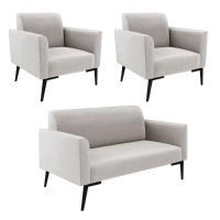 Sofá Namoradeira Com 2 Poltronas Pés Villach Marisa Veludo D03 - D\'rossi Cor Cinza - 1