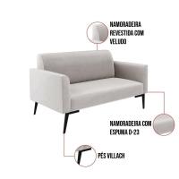 Sofá Namoradeira Com 2 Poltronas Pés Villach Marisa Veludo D03 - D\'rossi Cor Cinza