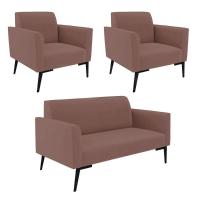 Sofá Namoradeira Com 2 Poltronas Pés Villach Marisa Veludo D03 - D\'rossi Cor Rose - 1