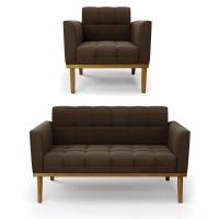 Namoradeira Com Poltrona Base De Madeira Castanho Elisa Suede D03 - D\'rossi Cor Marrom - 1