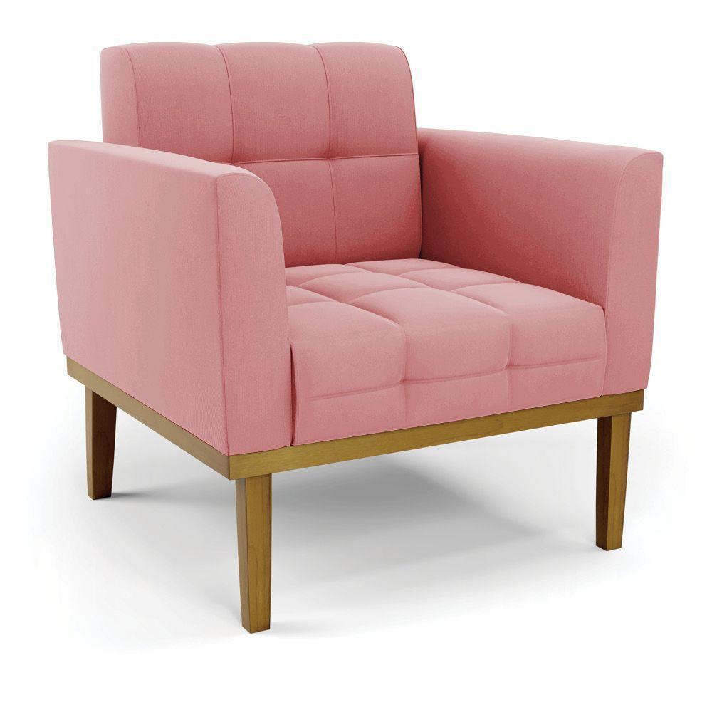 Namoradeira Com 2 Poltronas Base De Madeira Castanho Elisa Suede D03 - D\'rossi Cor Rose - 4