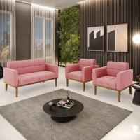 Namoradeira Com 2 Poltronas Base De Madeira Castanho Elisa Suede D03 - D\'rossi Cor Rose - 2