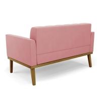 Namoradeira Com 2 Poltronas Base De Madeira Castanho Elisa Suede D03 - D\'rossi Cor Rose - 3