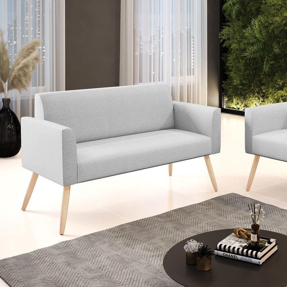 Sofá Namoradeira Pés Palito Natural Marisa Linho D03 - D\'rossi Cor A05 Cinza - 3