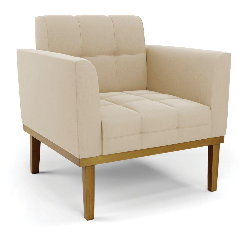 Namoradeira Com 2 Poltronas Base De Madeira Castanho Elisa Suede D03 - D\'rossi Cor Bege - 2
