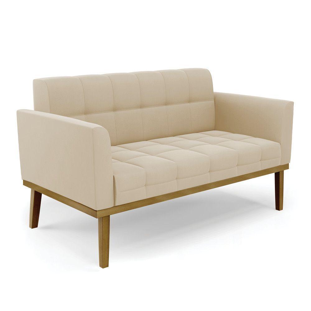 Namoradeira Com 2 Poltronas Base De Madeira Castanho Elisa Suede D03 - D\'rossi Cor Bege - 8